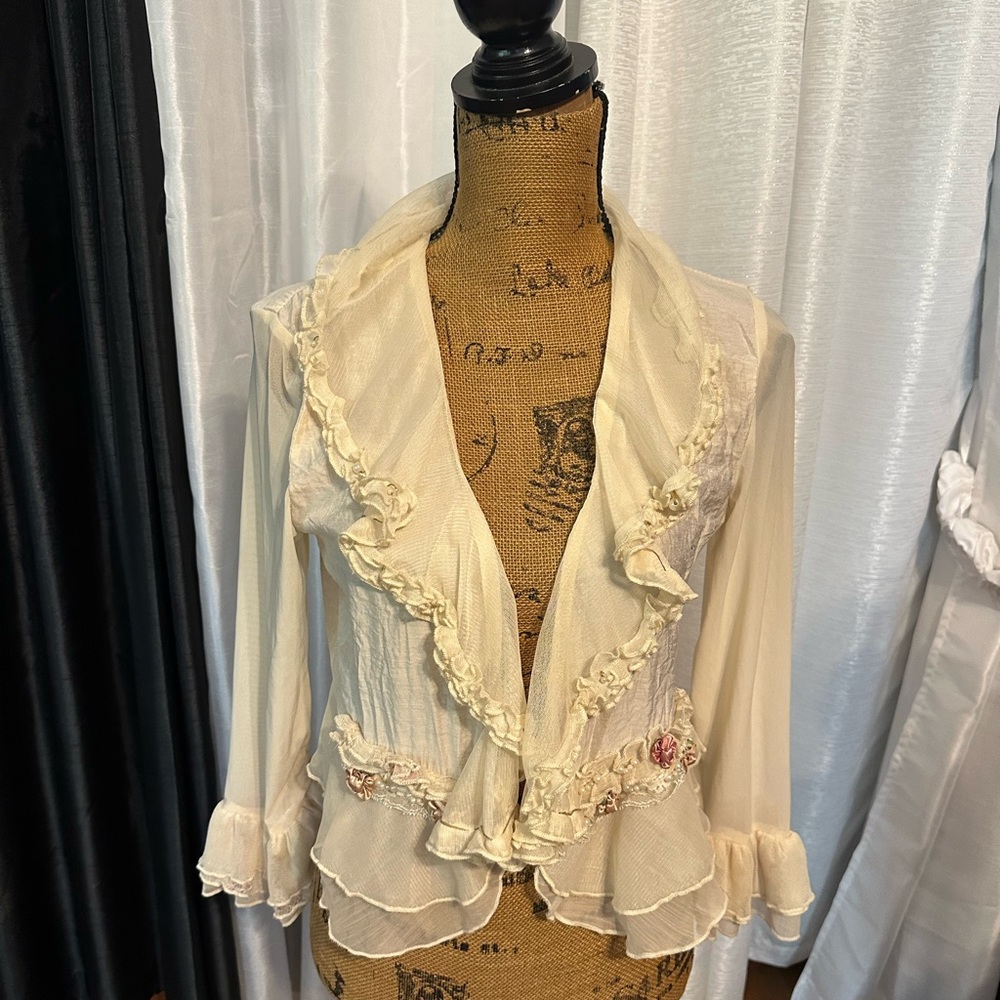 Pretty Angel Cream Ruffled Long Sleeve Top